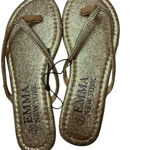 Emma NY Gold Glittery Flip-Flop Sandals with Textured Soles